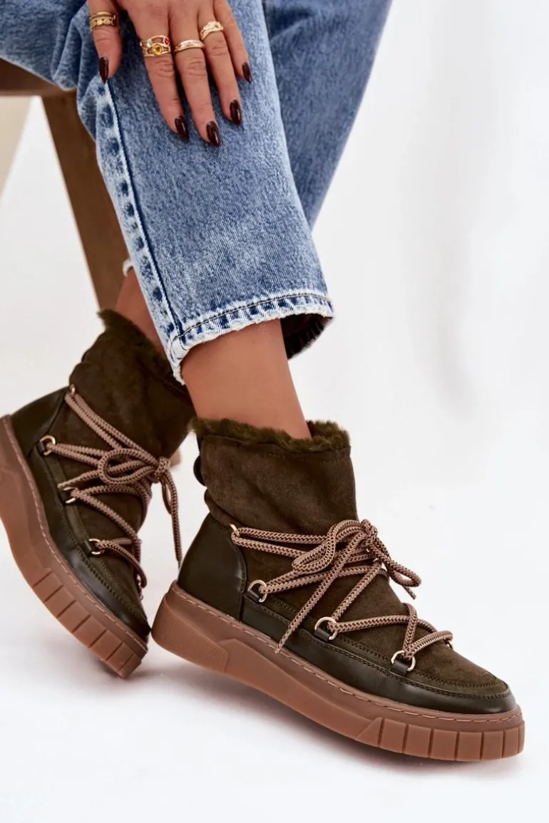 Śniegowce Damskie Z Wiązaniem Ciemnozielone Isalisse