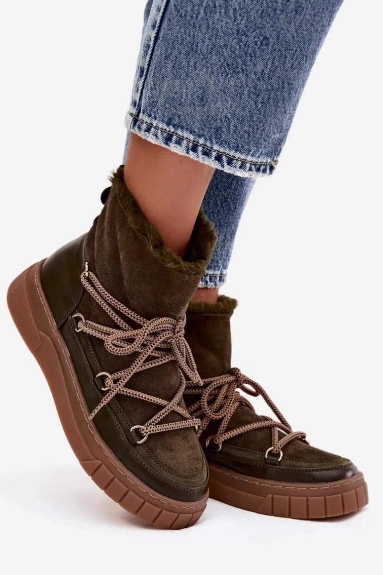 Śniegowce Damskie Z Wiązaniem Ciemnozielone Isalisse