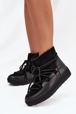 Śniegowce Damskie Z Wiązaniem Czarne Rebekah