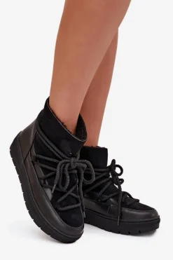 Śniegowce Damskie Z Wiązaniem Czarne Rebekah