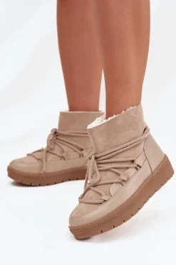 Śniegowce Damskie Z Wiązaniem Beżowe Rebekah