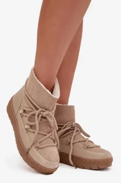 Śniegowce Damskie Z Wiązaniem Beżowe Rebekah