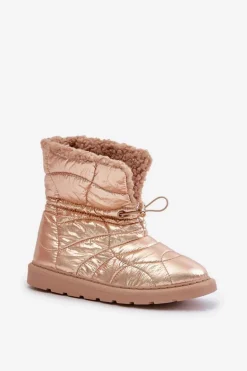 Śniegowce Damskie Ze Ściągaczem Ocieplane Futerkiem Typu Baranek Różowe Złoto Vamidra