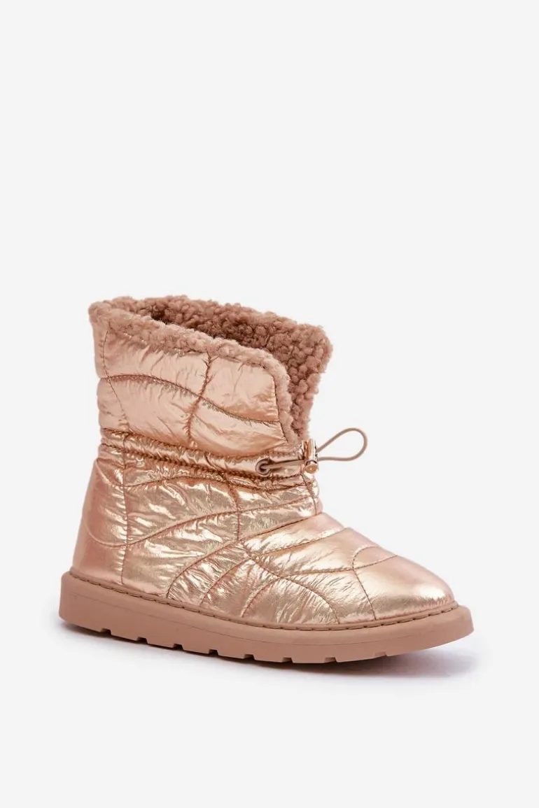 Śniegowce Damskie Ze Ściągaczem Ocieplane Futerkiem Typu Baranek Różowe Złoto Vamidra