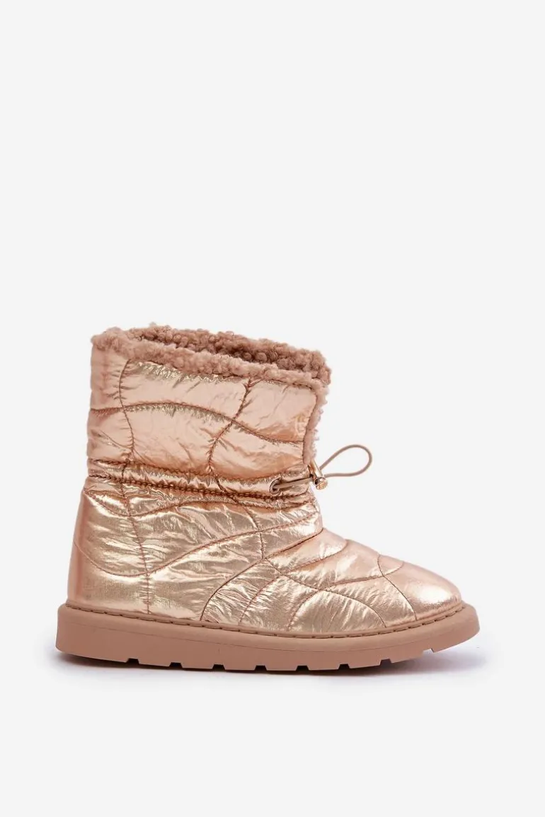 Śniegowce Damskie Ze Ściągaczem Ocieplane Futerkiem Typu Baranek Różowe Złoto Vamidra
