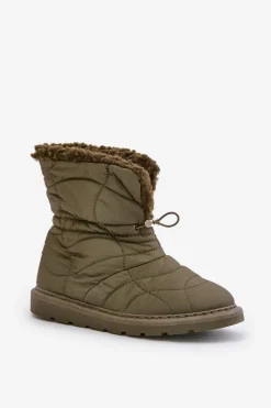 Śniegowce Damskie Ze Ściągaczem Ocieplane Futerkiem Typu Baranek Ciemnozielone Vamidra