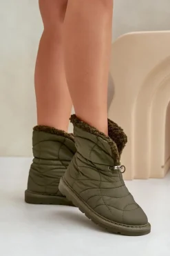 Śniegowce Damskie Ze Ściągaczem Ocieplane Futerkiem Typu Baranek Ciemnozielone Vamidra