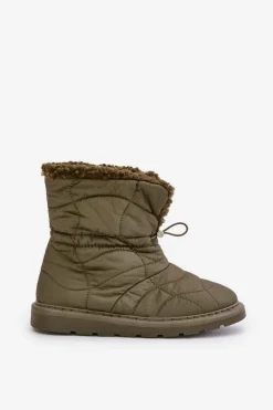 Śniegowce Damskie Ze Ściągaczem Ocieplane Futerkiem Typu Baranek Ciemnozielone Vamidra