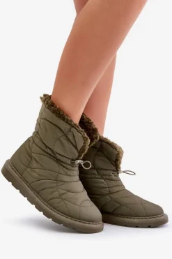 Śniegowce Damskie Ze Ściągaczem Ocieplane Futerkiem Typu Baranek Ciemnozielone Vamidra