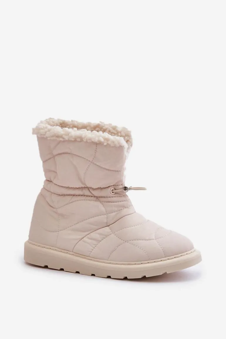 Śniegowce Damskie Ze Ściągaczem Ocieplane Futerkiem Typu Baranek Jasnobeżowe Vamidra