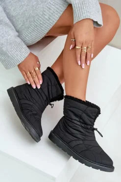 Śniegowce Damskie Ze Ściągaczem Ocieplane Futerkiem Typu Baranek Czarne Vamidra