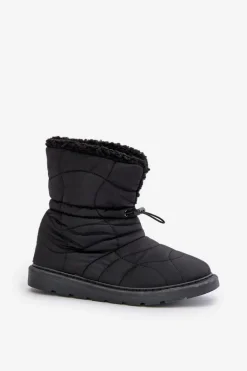 Śniegowce Damskie Ze Ściągaczem Ocieplane Futerkiem Typu Baranek Czarne Vamidra