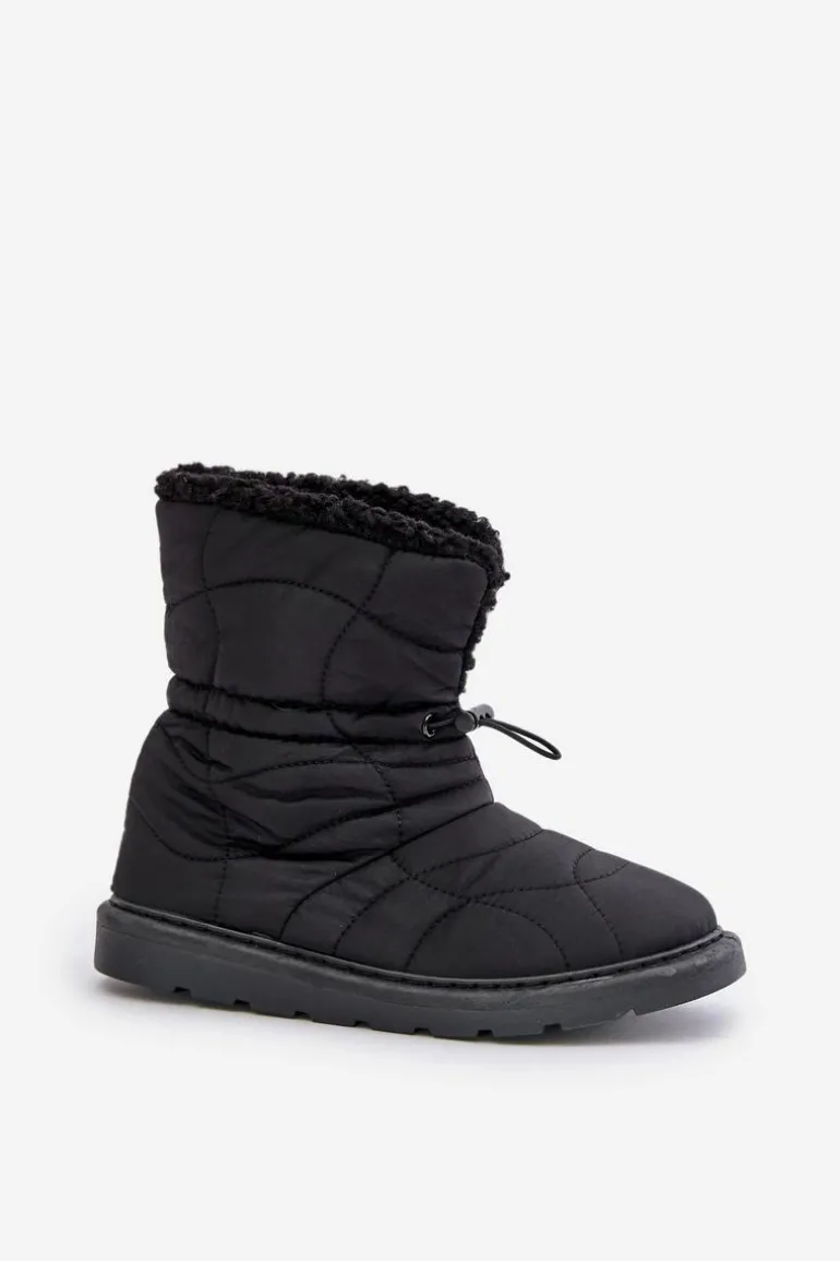 Śniegowce Damskie Ze Ściągaczem Ocieplane Futerkiem Typu Baranek Czarne Vamidra