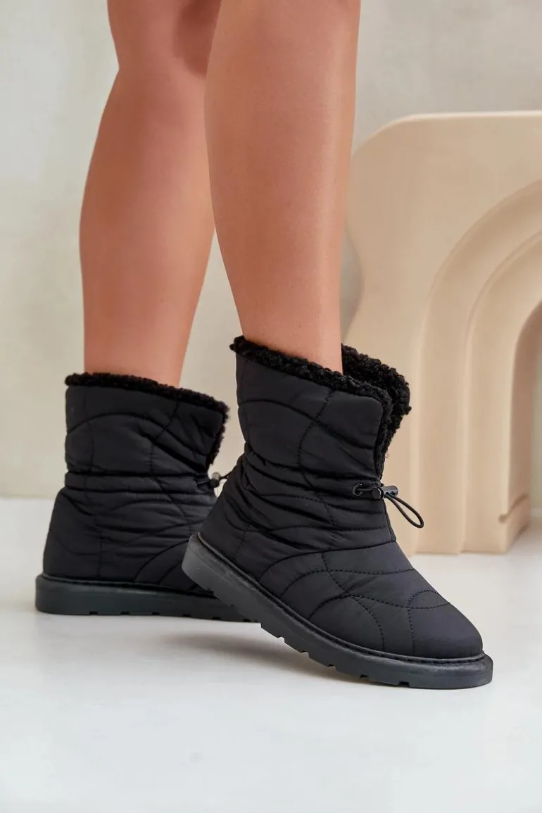 Śniegowce Damskie Ze Ściągaczem Ocieplane Futerkiem Typu Baranek Czarne Vamidra