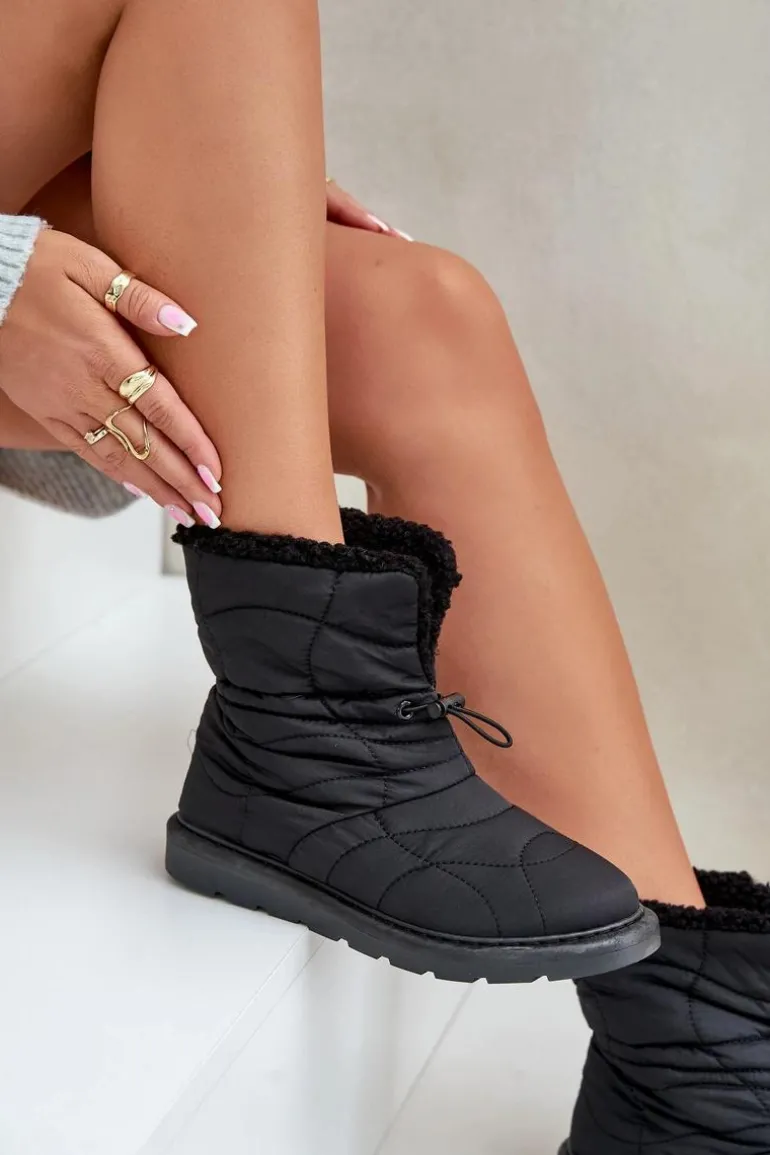 Śniegowce Damskie Ze Ściągaczem Ocieplane Futerkiem Typu Baranek Czarne Vamidra