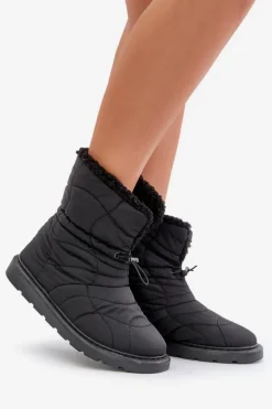 Śniegowce Damskie Ze Ściągaczem Ocieplane Futerkiem Typu Baranek Czarne Vamidra
