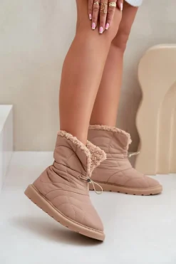 Śniegowce Damskie Ze Ściągaczem Ocieplane Futerkiem Typu Baranek Beżowe Vamidra