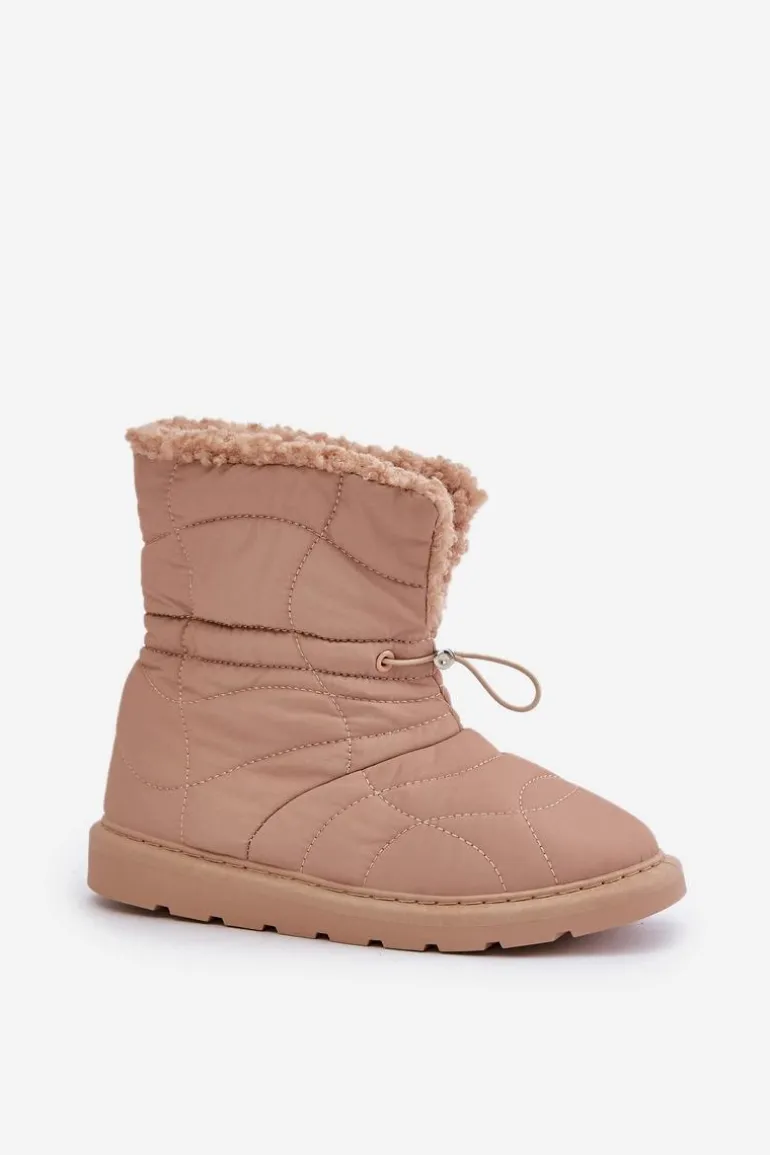 Śniegowce Damskie Ze Ściągaczem Ocieplane Futerkiem Typu Baranek Beżowe Vamidra