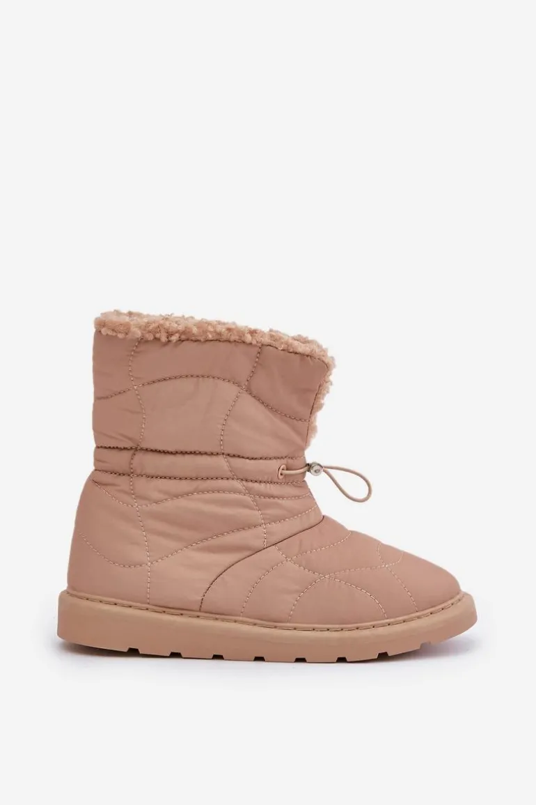 Śniegowce Damskie Ze Ściągaczem Ocieplane Futerkiem Typu Baranek Beżowe Vamidra