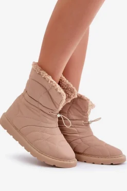Śniegowce Damskie Ze Ściągaczem Ocieplane Futerkiem Typu Baranek Beżowe Vamidra