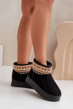 Śniegowce Damskie Ze Wzorem Na Platformie Czarne Avatharia