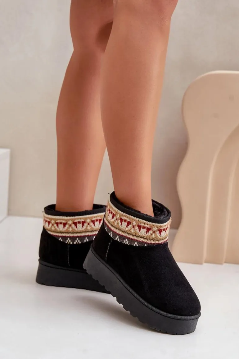 Śniegowce Damskie Ze Wzorem Na Platformie Czarne Avatharia