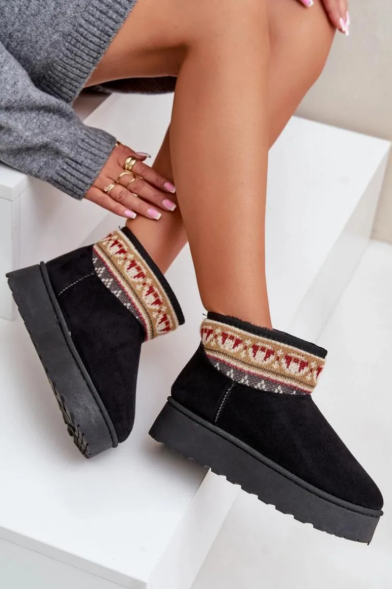 Śniegowce Damskie Ze Wzorem Na Platformie Czarne Avatharia