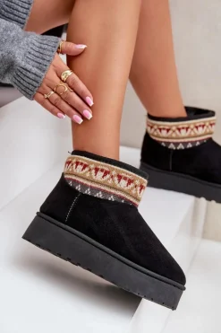 Śniegowce Damskie Ze Wzorem Na Platformie Czarne Avatharia