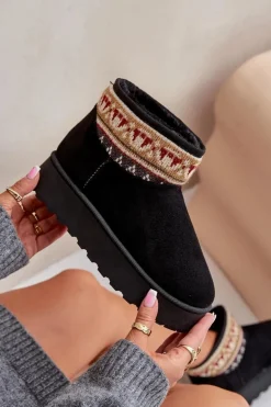 Śniegowce Damskie Ze Wzorem Na Platformie Czarne Avatharia