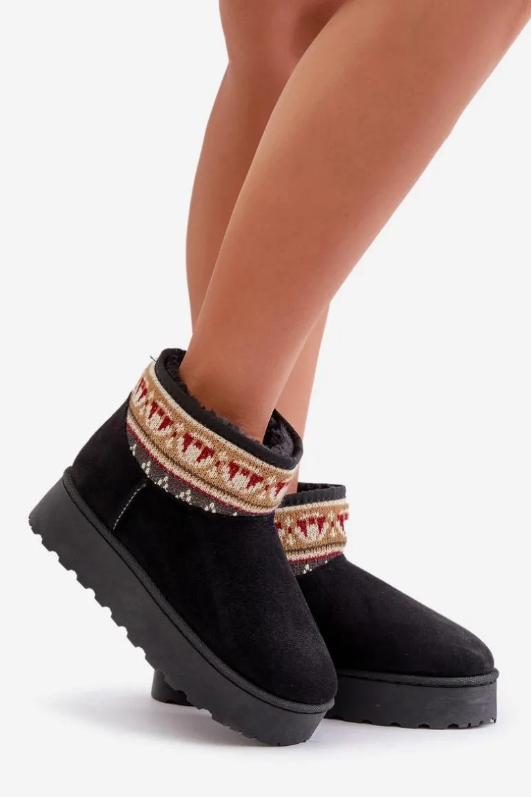 Śniegowce Damskie Ze Wzorem Na Platformie Czarne Avatharia