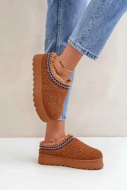 Śniegowce Kapcie Na Platformie Z Futerkiem Typu Baranek Camel Ovirissa