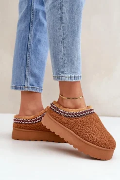Śniegowce Kapcie Na Platformie Z Futerkiem Typu Baranek Camel Ovirissa