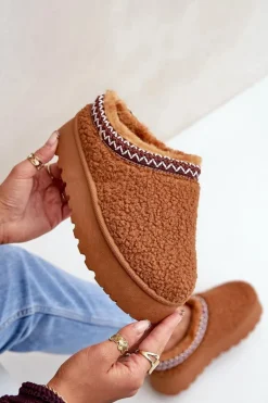 Śniegowce Kapcie Na Platformie Z Futerkiem Typu Baranek Camel Ovirissa