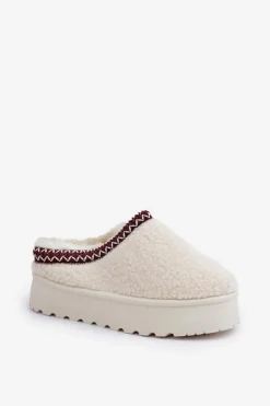 Śniegowce Kapcie Na Platformie Z Futerkiem Typu Baranek Jasnobeżowe Ovirissa