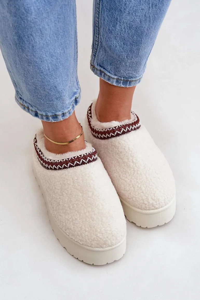 Śniegowce Kapcie Na Platformie Z Futerkiem Typu Baranek Jasnobeżowe Ovirissa