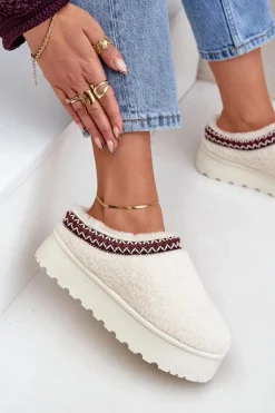 Śniegowce Kapcie Na Platformie Z Futerkiem Typu Baranek Jasnobeżowe Ovirissa