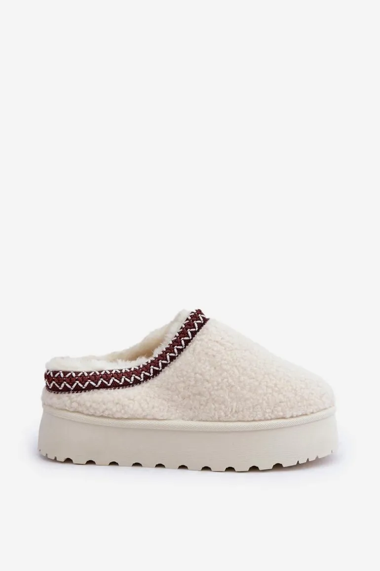 Śniegowce Kapcie Na Platformie Z Futerkiem Typu Baranek Jasnobeżowe Ovirissa