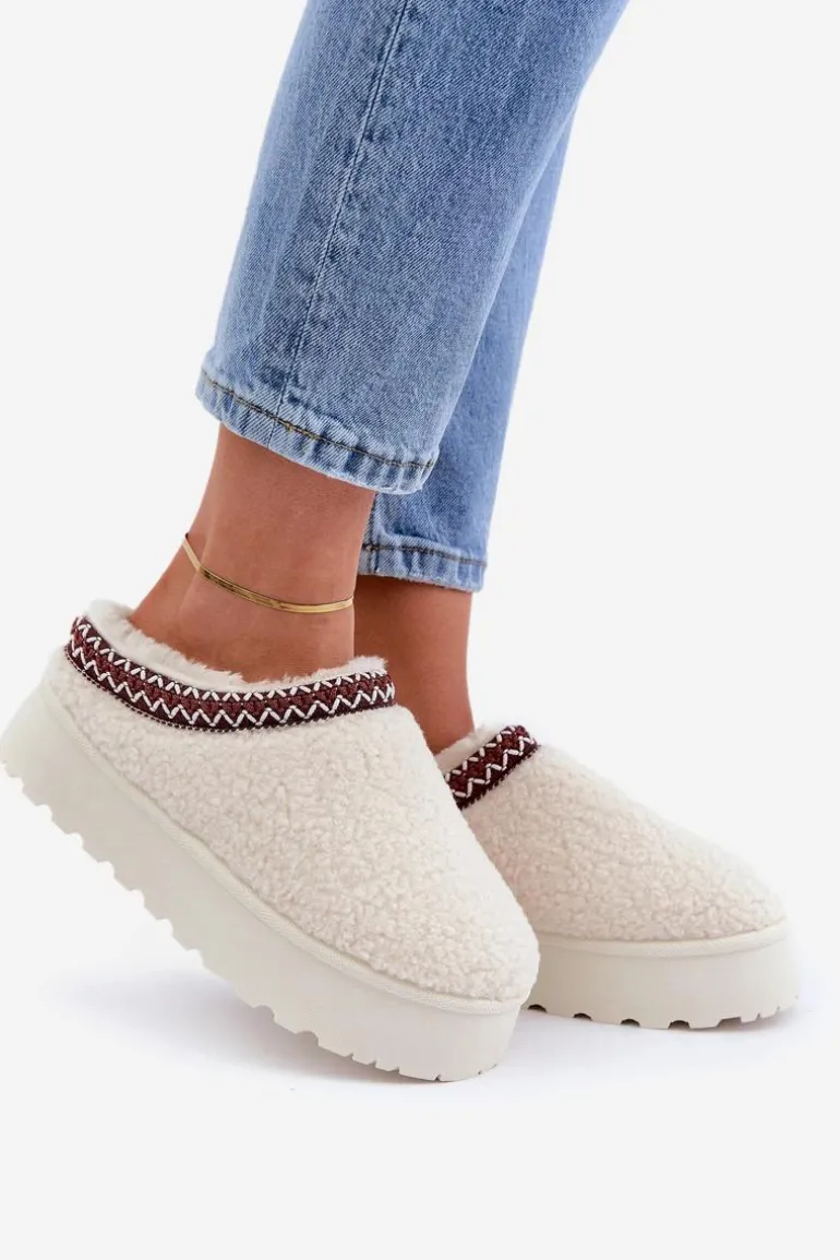 Śniegowce Kapcie Na Platformie Z Futerkiem Typu Baranek Jasnobeżowe Ovirissa