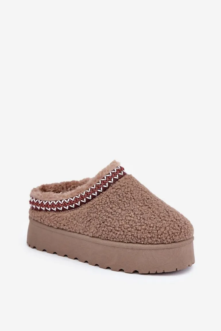 Śniegowce Kapcie Na Platformie Z Futerkiem Typu Baranek Brązowe Ovirissa
