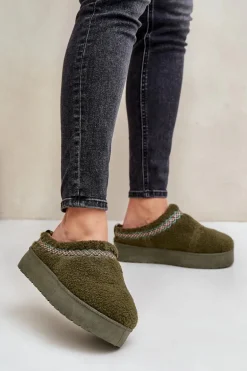 Śniegowce Na Platformie Z Futerkiem Typu Baranek Ciemnozielone Mesirra