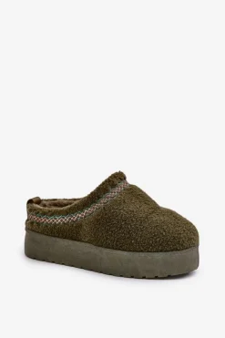 Śniegowce Na Platformie Z Futerkiem Typu Baranek Ciemnozielone Mesirra