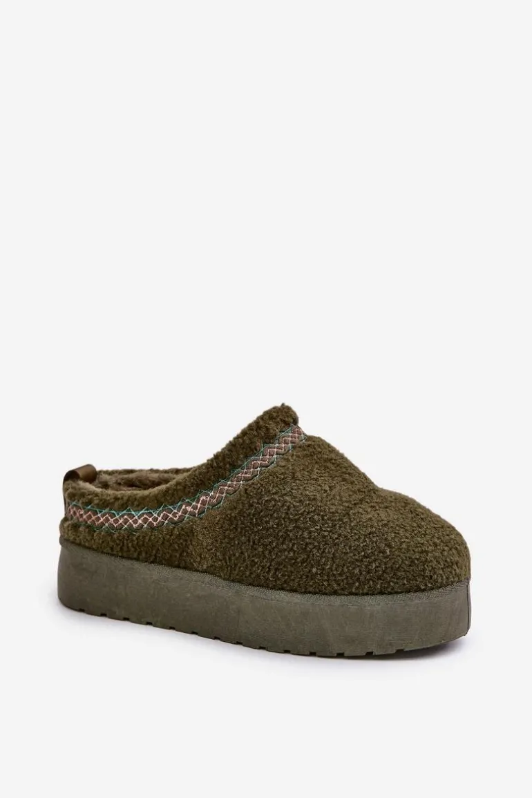 Śniegowce Na Platformie Z Futerkiem Typu Baranek Ciemnozielone Mesirra