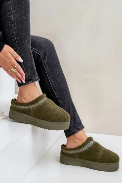 Śniegowce Na Platformie Z Futerkiem Typu Baranek Ciemnozielone Mesirra