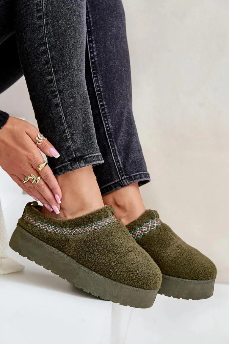 Śniegowce Na Platformie Z Futerkiem Typu Baranek Ciemnozielone Mesirra