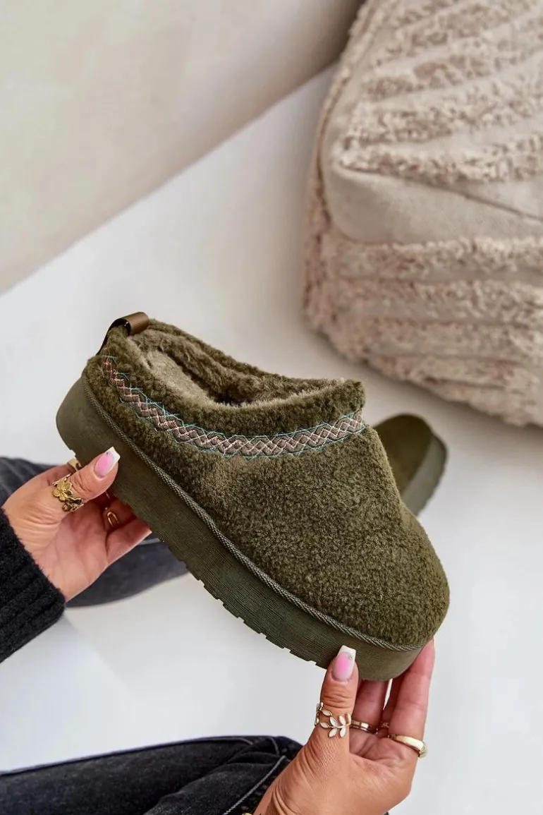 Śniegowce Na Platformie Z Futerkiem Typu Baranek Ciemnozielone Mesirra