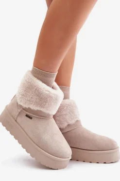 Śniegowce Na Platformie Z Futerkiem Big Star OO274A107 Jasnobeżowe