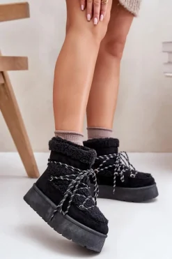 Śniegowce Na Platformie Z Wiązaniem Czarne Izathiel