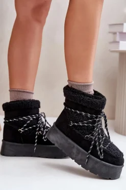 Śniegowce Na Platformie Z Wiązaniem Czarne Izathiel