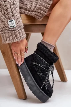 Śniegowce Na Platformie Z Wiązaniem Czarne Izathiel