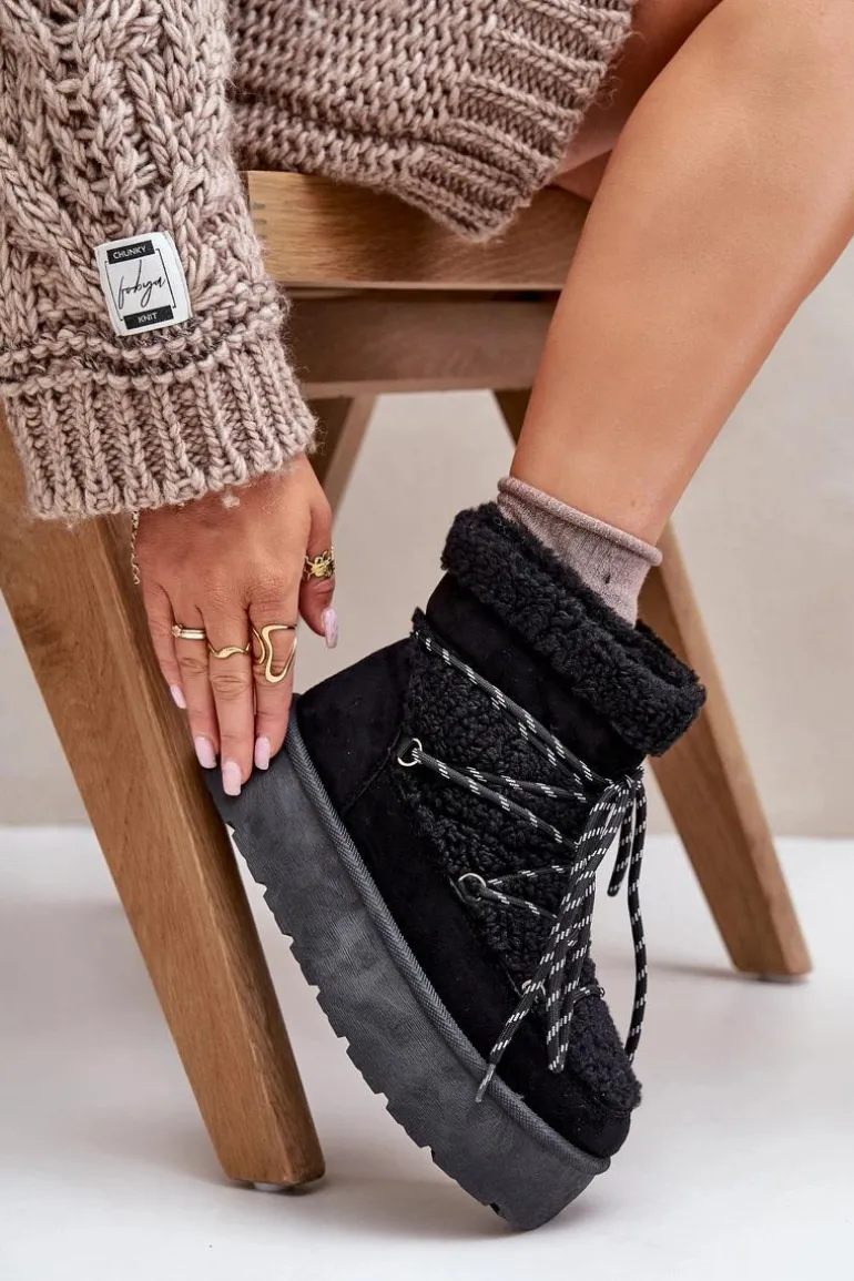 Śniegowce Na Platformie Z Wiązaniem Czarne Izathiel